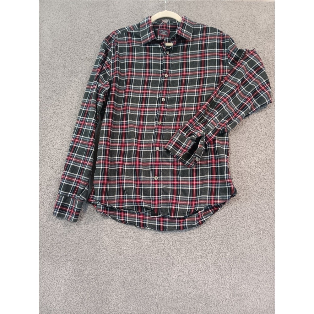 UNTUCKit Slim Fit Flannel Shirt Men's Large L Red Navy Plaid 100% Cotton
